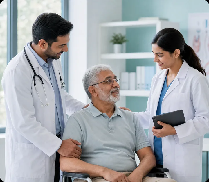 Medical team consulting with a patient